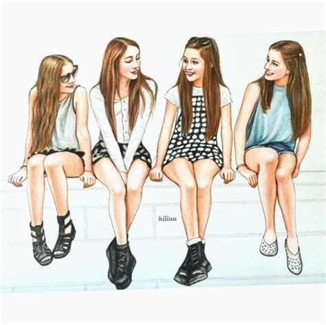 cute 4 girl best friends drawing